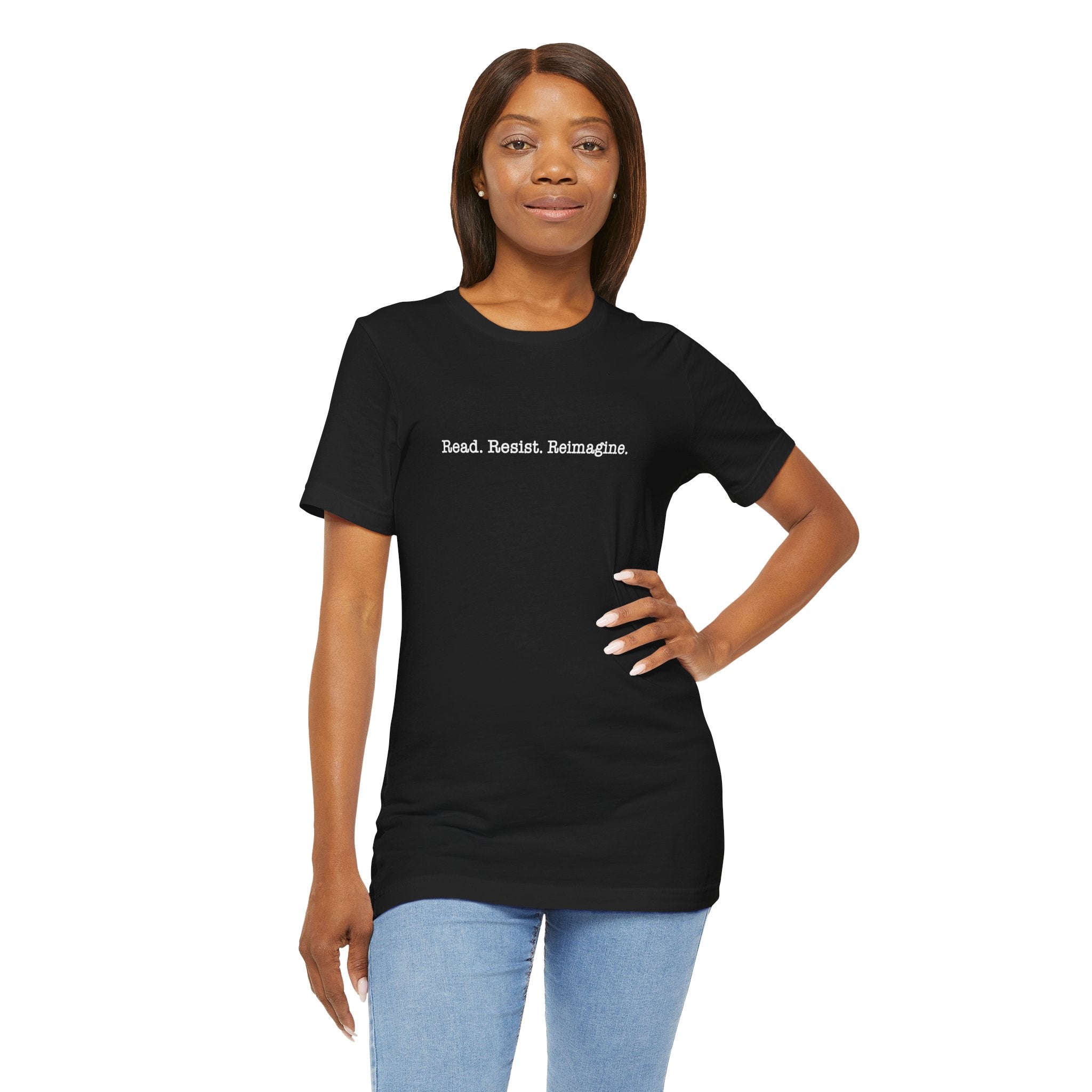 Read Resist Reimagine small print tee