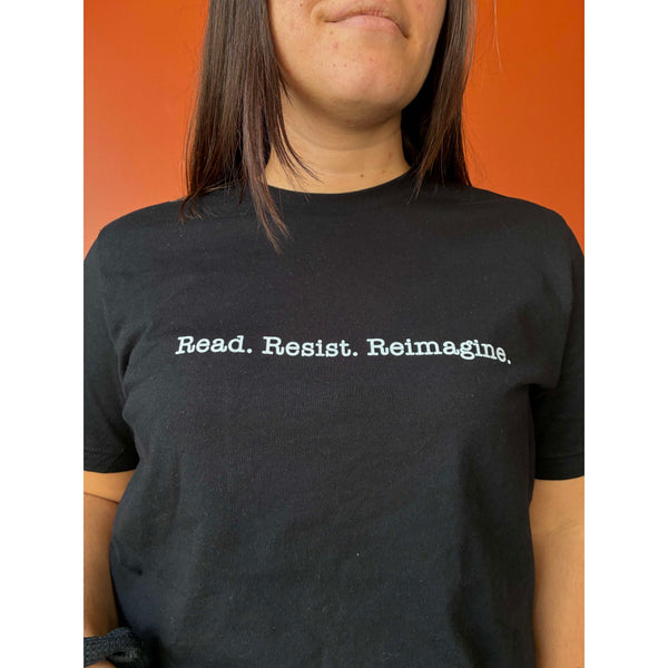 Read Resist Reimagine small print tee